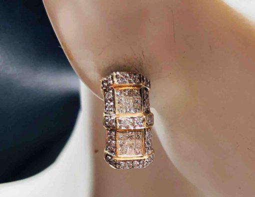 14 KT Yellow Gold 2 Squares Of Princess Diamonds Surrounded By Diamonds