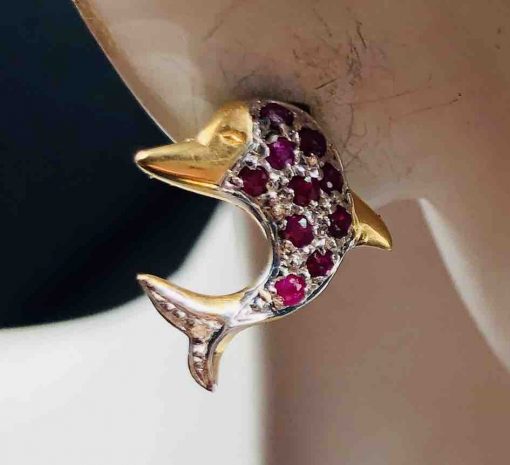 14 KT Yellow Gold Ruby Dolphin.