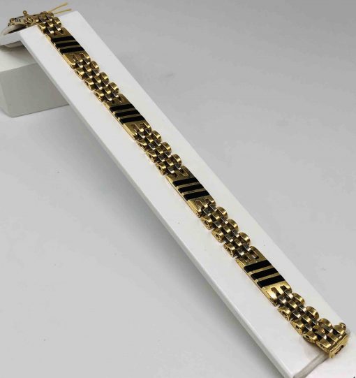 14 KT Slim Links With 3 Diagonal Black Onyx Lines