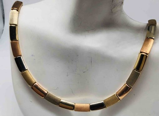 14 KT 3 Tone Brushed And Shiny Gold Necklace