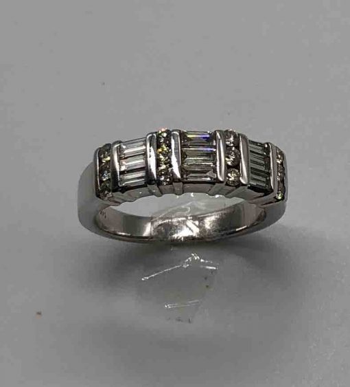 white gold band with baguettes and Diamonds