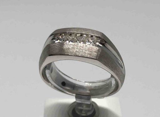 Matte White Gold Band With Princess Cut Diamonds - Image 3
