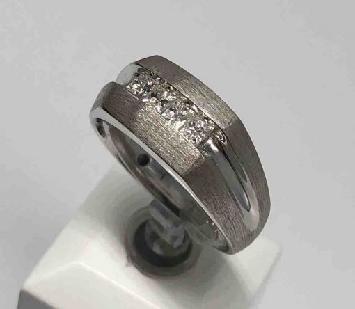 Matte White Gold Band With Princess Cut Diamonds - Image 4
