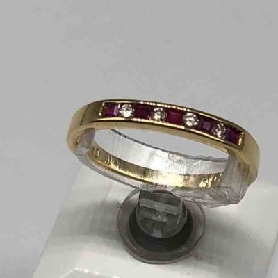 Slim Yellow Gold Band Of Rubies And Diamonds