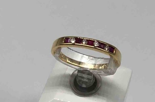 Slim Yellow Gold Band Of Rubies And Diamonds