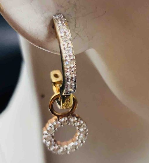 14 KT Yellow Gold Circle With Diamond Circle Dangle - Image 4