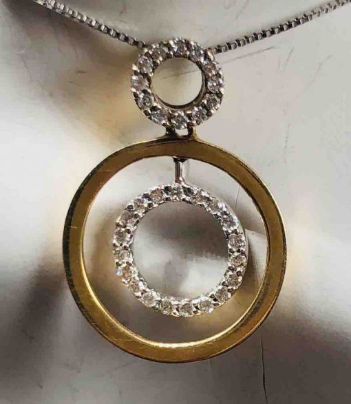 14 KT Yellow Gold Circle With Diamond Circle Dangle - Image 3