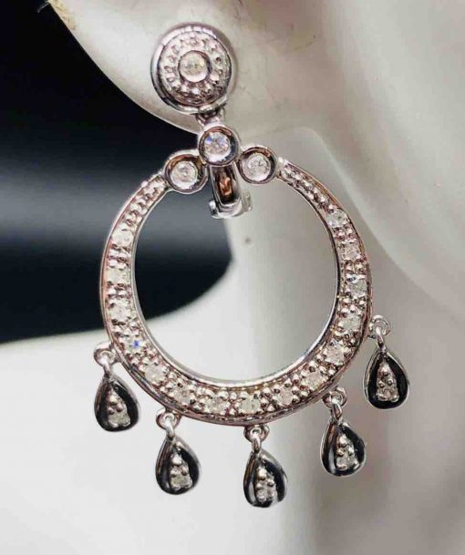 14 KT White Gold Diamond Circle With 5 Pear Shaped Dangles