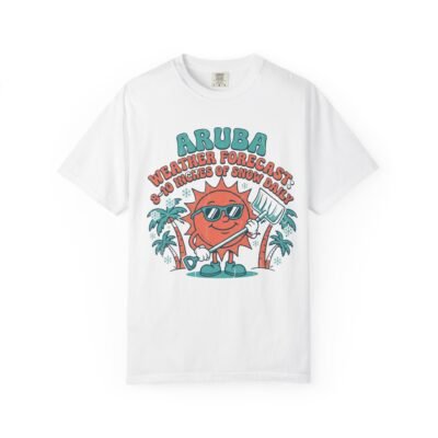 Aruba Weather Forecast T-Shirt — 'No Chance of Snow' Vintage Sun Graphic